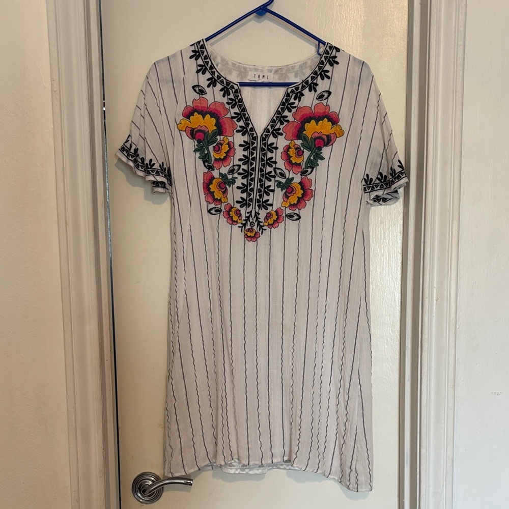 THML White and Black Embroidered Top